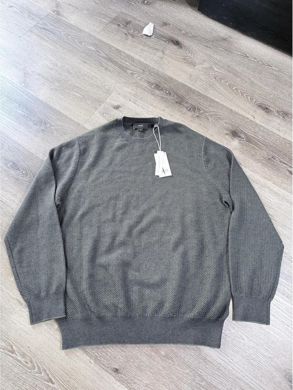 Vince Men's Large Sweater  Wool Cashmere Blend Birdseye Knit Raglan Crew